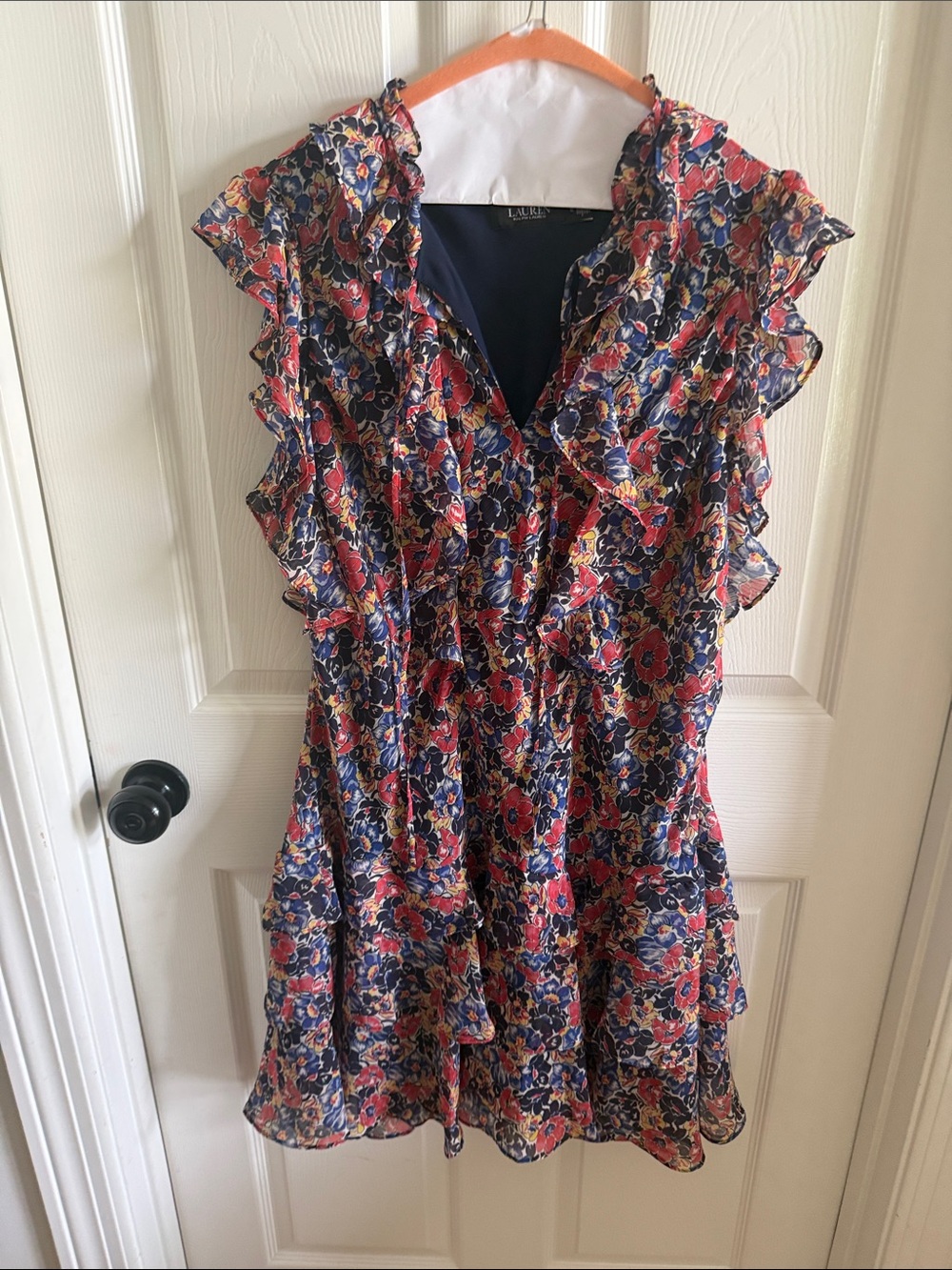 LAUREN Ralph Lauren Navy Floral Ruffle Dress